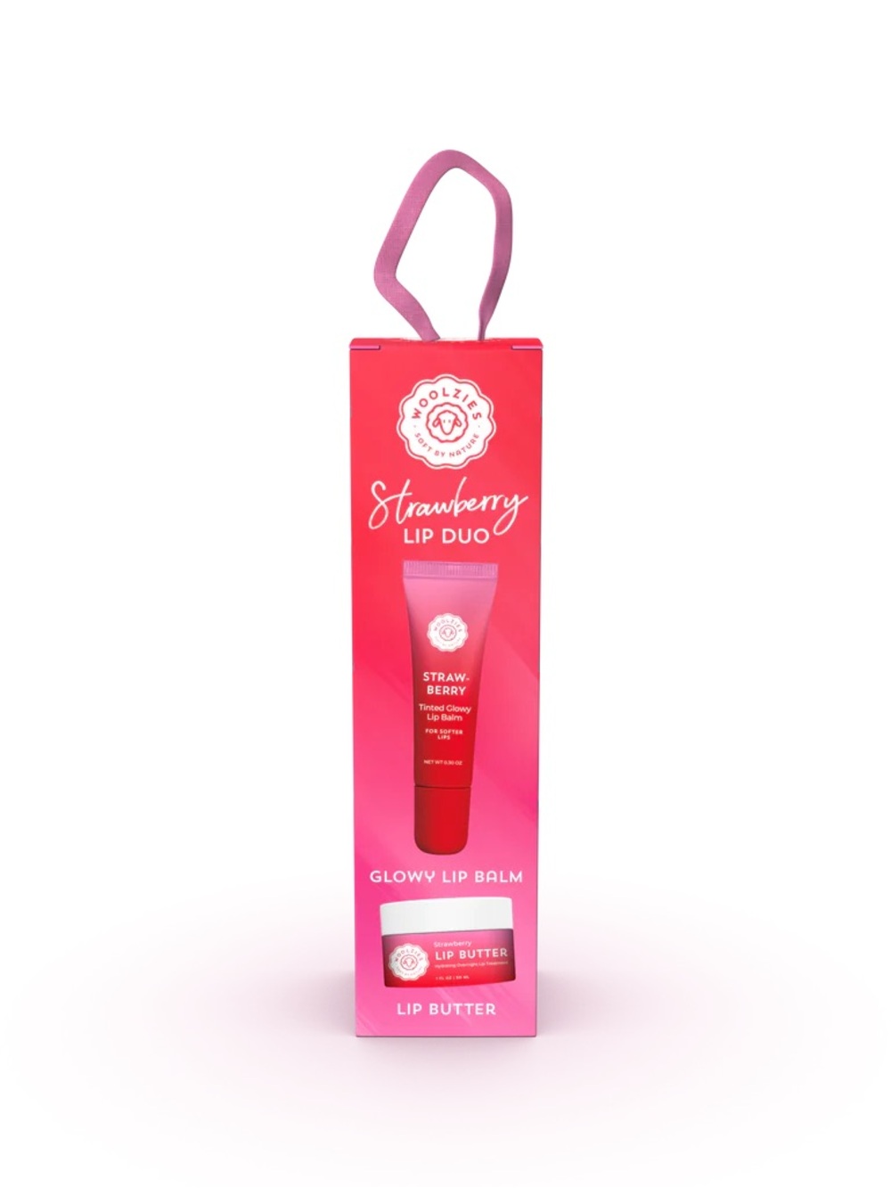 Woolzies Strawberry Glowy Lip Duo — Glowy Lip Balm + Lip Butter Mask NIB